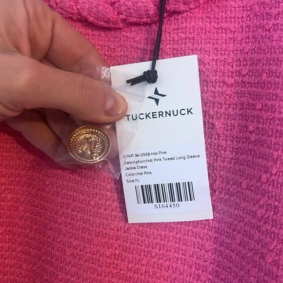 Tuckernuck NWT Hot Pink Tweed Long Sleeve Jackie Dress - Picture 8 of 11